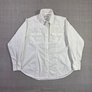 Solutions Original White Cotton Western Button Down Shirt Womens M Long Sleeve